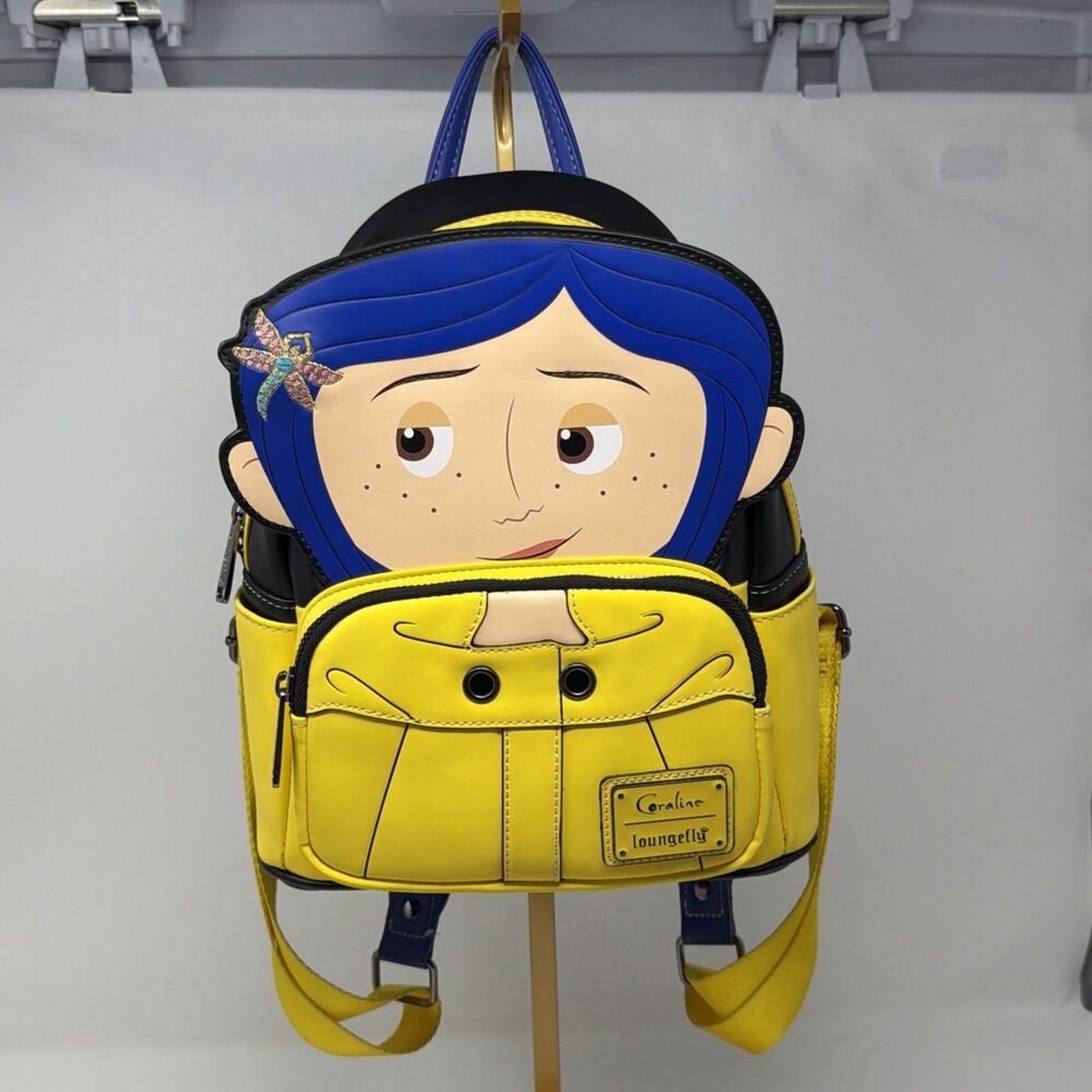Loungefly Coraline Yellow Raincoat Cosplay Mini Backpack Black Cat Bag READ